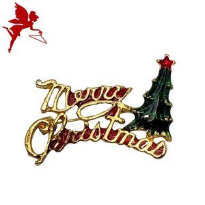 VINTAGE Enamel Merry Christmas Script  Pin!